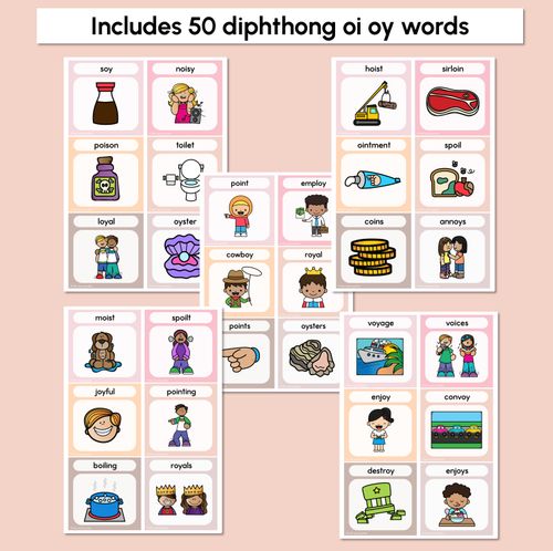 Resource preview 4 for NEUTRAL Diphthong OI & OY Word Building Cards - Decodable Words for Phonics