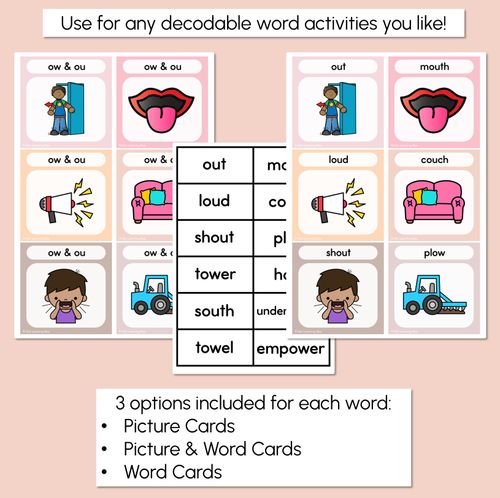 Resource preview 3 for NEUTRAL Diphthong OW & OU Word Building Cards - Decodable Words for Phonics