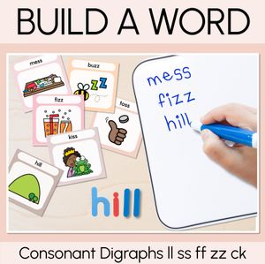 NEUTRAL Consonant Digraph Word Building Cards LL SS FF ZZ CK - Decodable Words