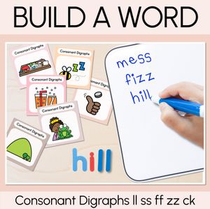 NEUTRAL Consonant Digraph Word Building Cards LL SS FF ZZ CK - Decodable Words