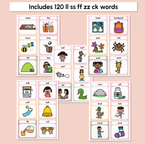 Resource preview 4 for NEUTRAL Consonant Digraph Word Building Cards LL SS FF ZZ CK - Decodable Words