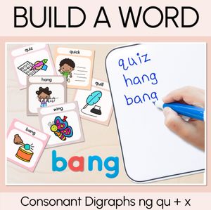 NEUTRAL Consonant Digraph Word Building Cards NG Q X - Decodable Words