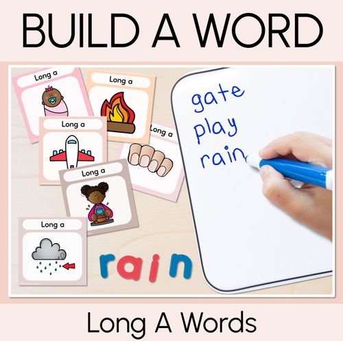 Resource preview 1 for NEUTRAL Long Vowel A Word Building Cards - Vowel Team Decodable Word Task Cards