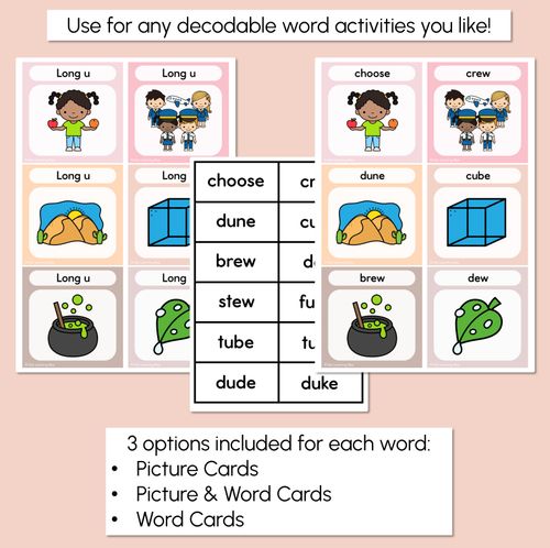 Resource preview 3 for NEUTRAL Long Vowel U Word Building Cards - Vowel Team Decodable Word Task Cards