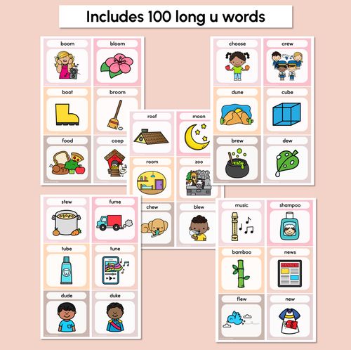 Resource preview 4 for NEUTRAL Long Vowel U Word Building Cards - Vowel Team Decodable Word Task Cards