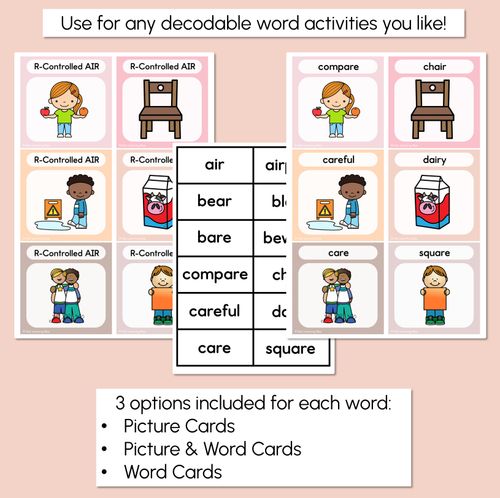Resource preview 3 for R-Controlled Vowel AIR Word Building Cards - Decodable Words NEUTRAL