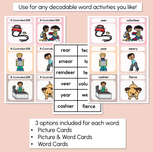 Resource preview 3 for R-Controlled Vowel EER Word Building Cards - Decodable Words NEUTRAL