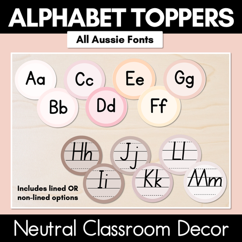 Resource preview 1 for Alphabet Toppers - All Aussie Fonts - Neutral Classroom Decor