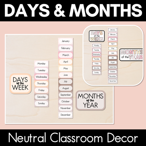 Resource preview 1 for Days of the Week & Months of the Year Display - Neutral Classroom Decor