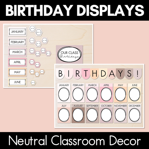 Resource preview 1 for Neutral Birthdays Display - Neutral Classroom Decor