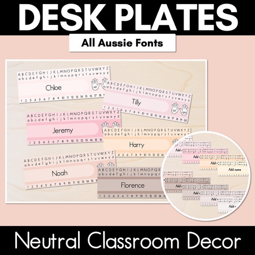 Resource preview 1 for Editable Desk Plates / Student Name Tags - Neutral Classrom Decor