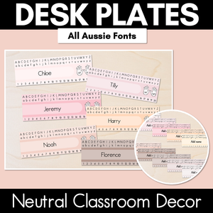 Editable Desk Plates / Student Name Tags - Neutral Classrom Decor