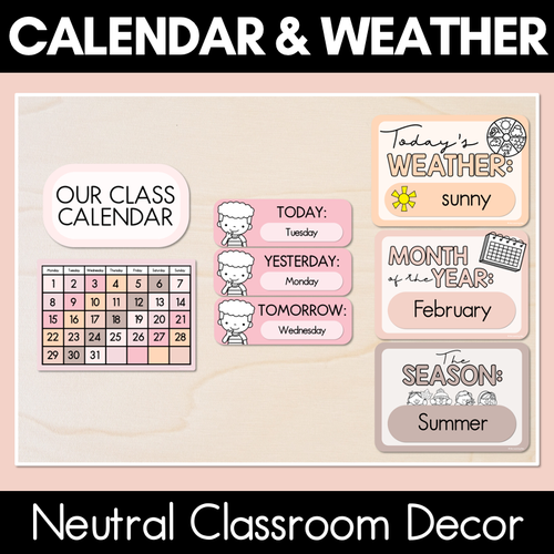 Resource preview 1 for Calendar & Weather Display - Neutral Classroom Decor