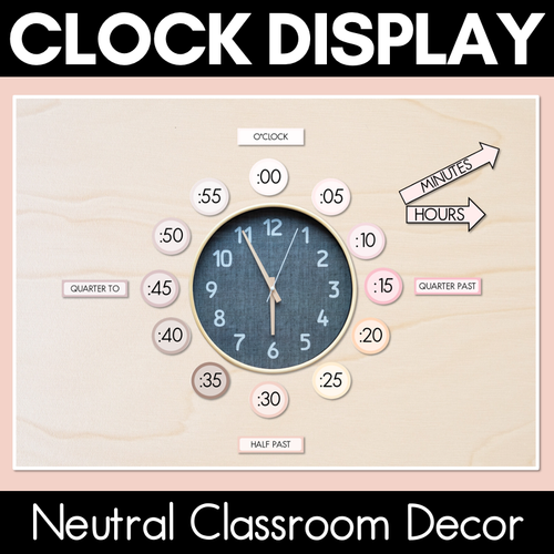 Resource preview 1 for Neutral Clock Display - Neutral Classroom Decor