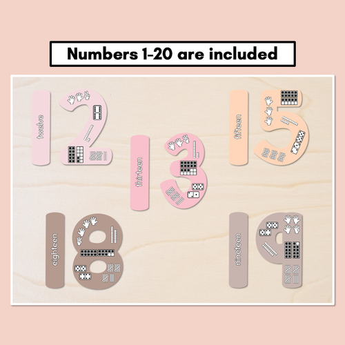 Resource preview 3 for Numbers 1-20 Display with ten frames, base ten blocks, tallies & fingers - Neutral Classroom Decor