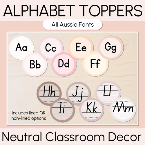 Alphabet Toppers - All Aussie Fonts - Neutral Classroom Decor