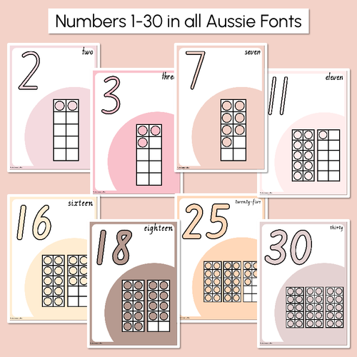 Resource preview 2 for Number Posters 1-30 with ten frames, base ten blocks, tallies & fingers - Neutral Classroom Decor