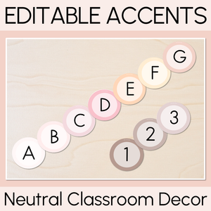 Editable Alphabet & Number Accents - Neutral Classroom Decor