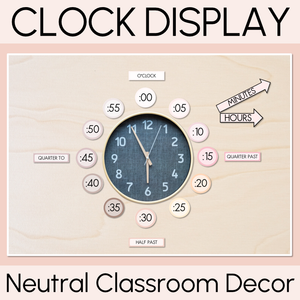 Neutral Clock Display - Neutral Classroom Decor