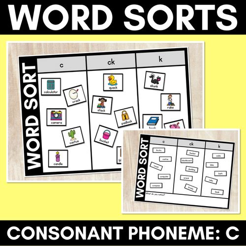 Resource preview 1 for CONSONANT PHONEME C WORD SORT