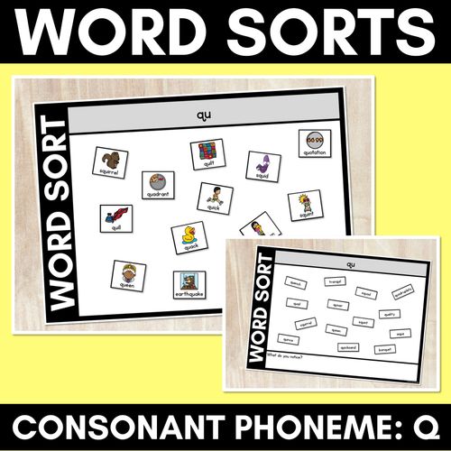 Resource preview 1 for CONSONANT PHONEME Q WORD SORT