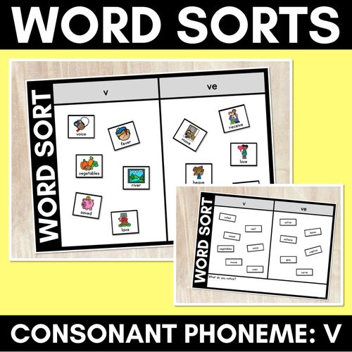 Resource preview 1 for CONSONANT PHONEME V WORD SORT