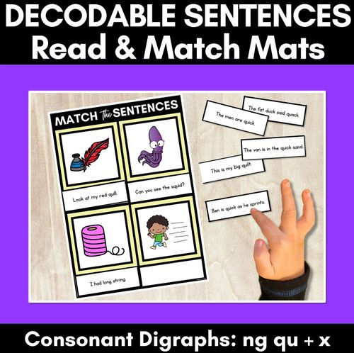 Resource preview 1 for QU NG X Decodable Sentences Mats - Read & Match