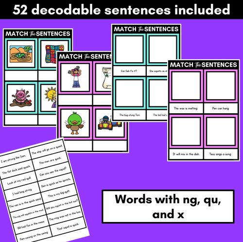Resource preview 2 for QU NG X Decodable Sentences Mats - Read & Match