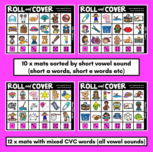 Resource preview 4 for No Prep Phonemic Awareness + Phonics Activity - ROLL & COVER CVC WORDS