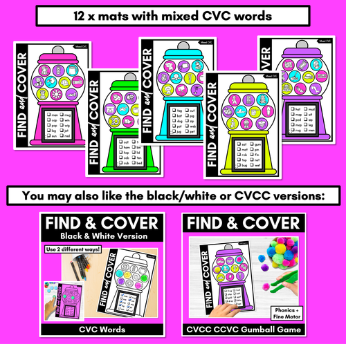 Resource preview 4 for NO PREP CVC WORD GAMES - Find & Cover the CVC Words - GUMBALL GAMES