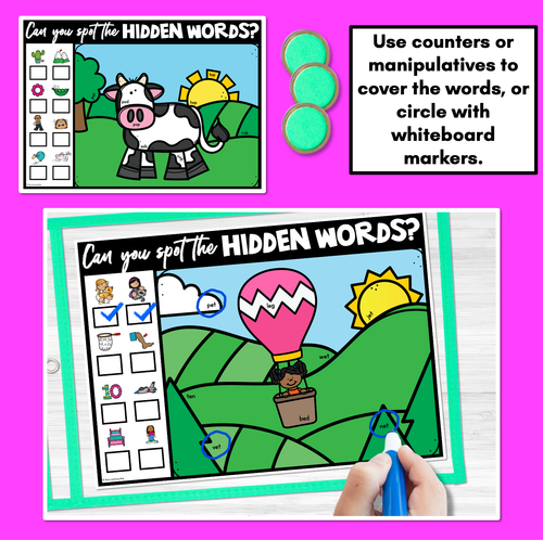 Resource preview 2 for HIDDEN CVC WORD MATS - No Prep Phonics Game for CVC words