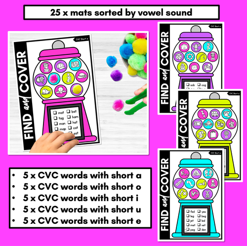 Resource preview 3 for NO PREP CVC WORD GAMES - Find & Cover the CVC Words - GUMBALL GAMES