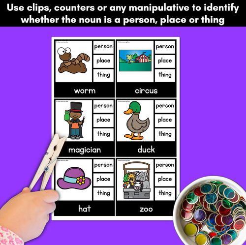 Resource preview 3 for Types of Noun Clip Cards - Person Place or Thing - LOW PREP GRAMMAR ACTIVITY