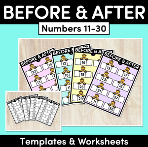 NUMBER BEFORE & AFTER Worksheets & Templates: 10-30