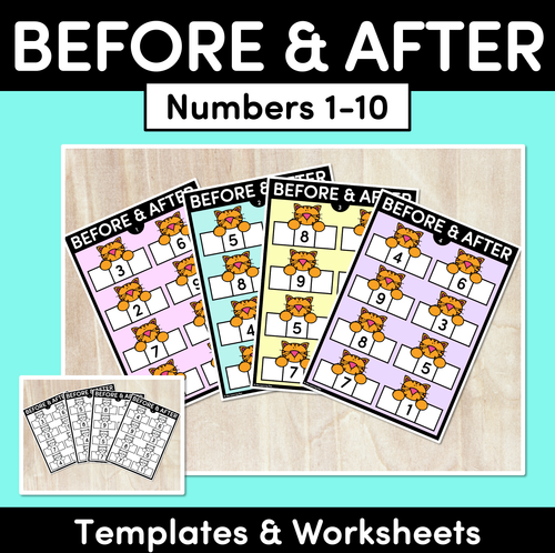 Resource preview 1 for NUMBER BEFORE & AFTER Worksheets & Templates: 1-10