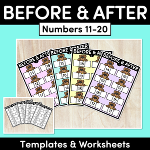 NUMBER BEFORE & AFTER Worksheets & Templates: 10-20