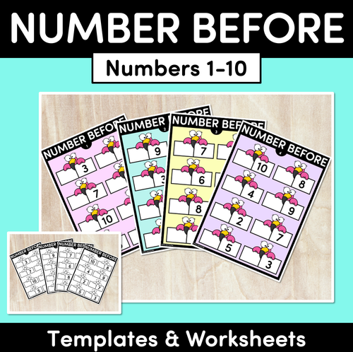 Resource preview 1 for NUMBER BEFORE Worksheets & Templates: 1-10