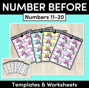 NUMBER BEFORE Worksheets & Templates: 10-20