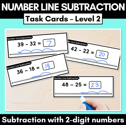 Resource preview 1 for Number Line Subtraction Task Cards Level 2: 2-Digit Subtraction