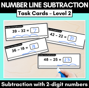 Number Line Subtraction Task Cards Level 2: 2-Digit Subtraction