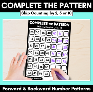 Complete the Pattern Worksheets - Skip Counting by 2, 5 or 10 - Forward & Backward Number Patterns