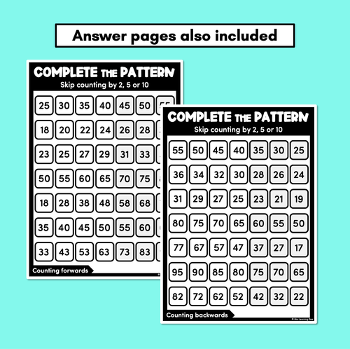 Resource preview 3 for Complete the Pattern Worksheets - Skip Counting by 2, 5 or 10 - Forward & Backward Number Patterns