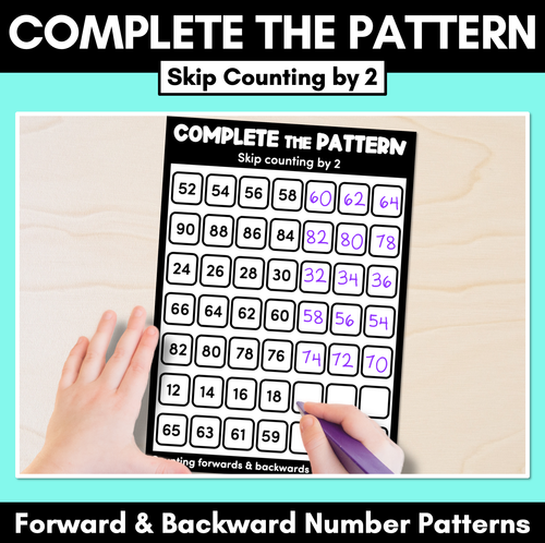 Resource preview 1 for Complete the Pattern Worksheets - Skip Counting by 2 - Forward & Backward Number Patterns