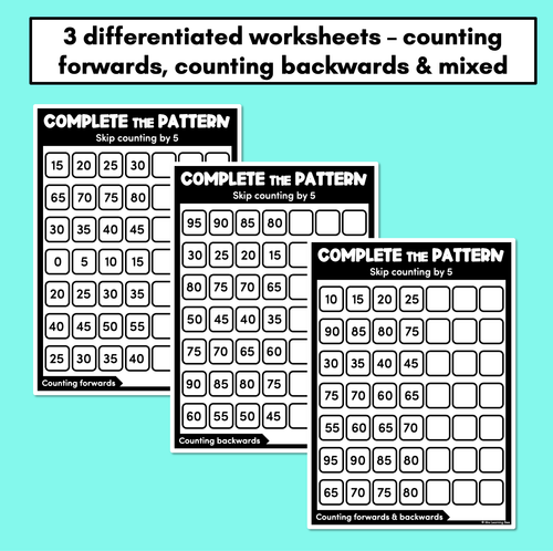 Resource preview 2 for Complete the Pattern Worksheets - Skip Counting by 5 - Forward & Backward Number Patterns