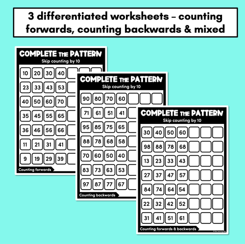 Resource preview 2 for Complete the Pattern Worksheets - Skip Counting by 10 - Forward & Backward Number Patterns