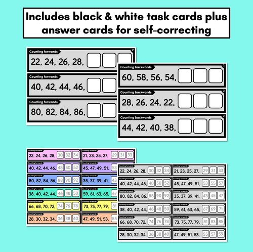 Resource preview 4 for Number Patterns - Complete the Pattern Task Cards - Skip Counting Forwards & Backwards by 2