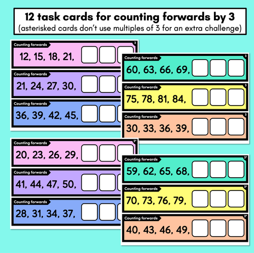 Resource preview 2 for Number Patterns - Complete the Pattern Task Cards - Skip Counting Forwards & Backwards by 3