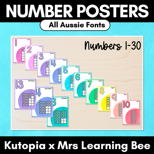 Resource preview 1 for Number Posters 1-30 - Watercolour Rainbow - The Kutopia Collection