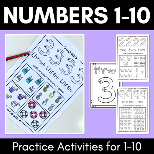 Resource preview 1 for Kindergarten Math Worksheets - Numbers 1 - 10 Practice Pages