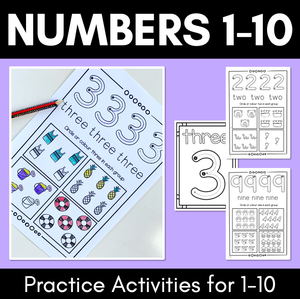 Kindergarten Math Worksheets - Numbers 1 - 10 Practice Pages